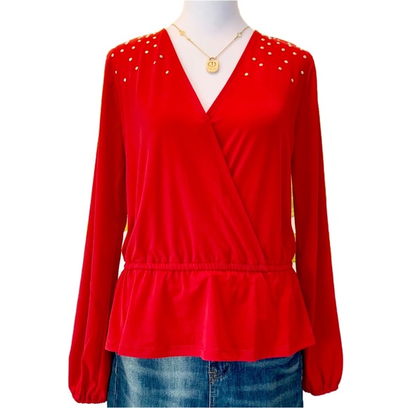 Michael Kors Red Long Sleeve Blouse - Picture 2 of 10
